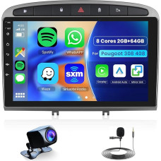 Hodozzy 8 Core 2G + 64G Android Car Radio for Peugeot 308 408 2007-2015 9 Inch IPS Touchscreen with DSP GPS Navi, Wireless Carplay Android Car, Radio 2 DIN WiFi Bluetooth FM RDS Radio Camera