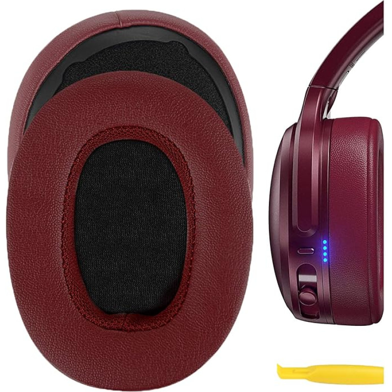 Geekria QuickFit Protein Leather Replacement Ear Pads for Skullcandy Crusher Wireless Crusher Evo Crusher ANC Hesh 3 Headphones Ear Pads, Headset Ear Pads, Ear Cups Repair Parts (Deep Red)