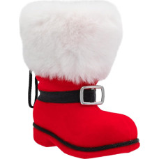 Idena 30537-Nikolausstiefel ca, rot beflockter Weihnachtsstiefel mit Schnalle und Fellbesatz, als Weihnachtsdekoration oder Geschenkverpackung, 10 x 6 x 11 cm