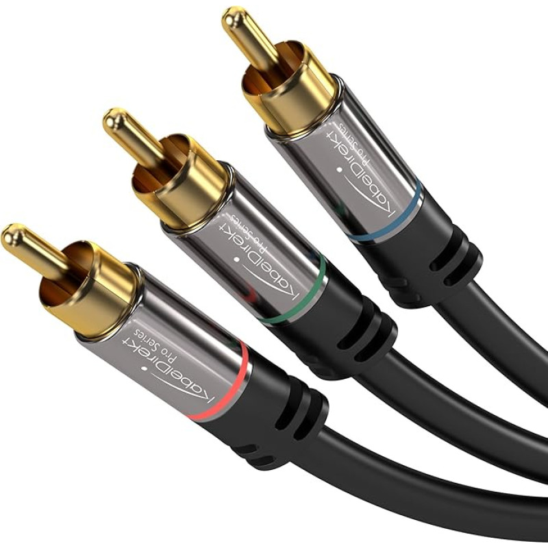 KabelDirekt – 3 m – Komponentenkabel, Cinch, RGB/YUV (Koax-Kabel, 3× RCA-Stecker auf 3× RCA-Stecker, Component-Kabel für die Bildübertragung in Full HD, Video/HDTV, schwarz)