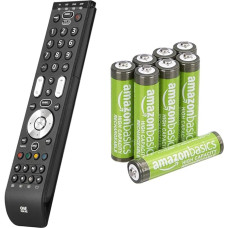 One For All Essence 4 Universal Remote Control - Control 4 Devices & Amazon Basics High Capacity AAA Batteries 850mAh Rechargeable Pre-Charged NiMh Pack of 8