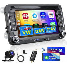 Hikity DAB/DAB+ 2G + 64G Android 13 Car Radio for VW Golf 5 Golf 6 Touran EOS with Wireless Carplay Android Car 7 Inch Screen Car Radio with GPS WiFi Bluetooth FM RDS HI-FI MIC Reversing Camera