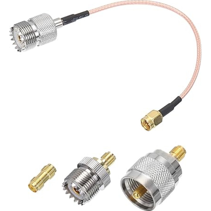 sourcing map RG316 Koaxialkabel, SMA-Stecker auf UHF-Buchse mit Adapter, verlustarmes RF-Koaxialkabel, 1,5 m, Orange, 1 Stück