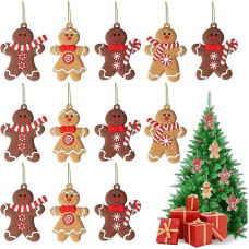 Vecibel Christmas Tree Decorations 12 Pieces Gingerbread Man Traditional Ginger Man Christmas Tags for Christmas Tree Hanging Home Christmas Party Decoration Gingerbread Man A, 7 x 5 cm