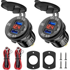 Linkstyle Car USB Socket, Dual USB QC3.0 Car Charger Installation with LED Voltmeter for 12V/24V Boat Motorcycle Marine Pack of 2 Red