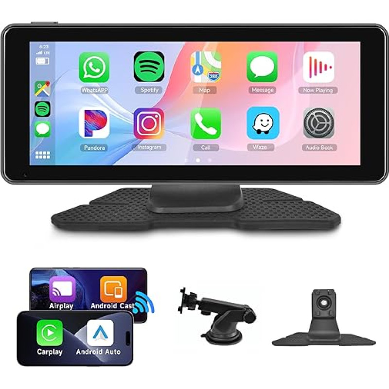 Wireless Carplay and Android Car Portable Car Radio, 6.86 Inch IPS Touchscreen Car Radio with Airplay/Android Mirror Link/Bluetooth/FM Transmitter/Commande Vocale/AUX/USB/TF Portable Car Radio 7-32 V