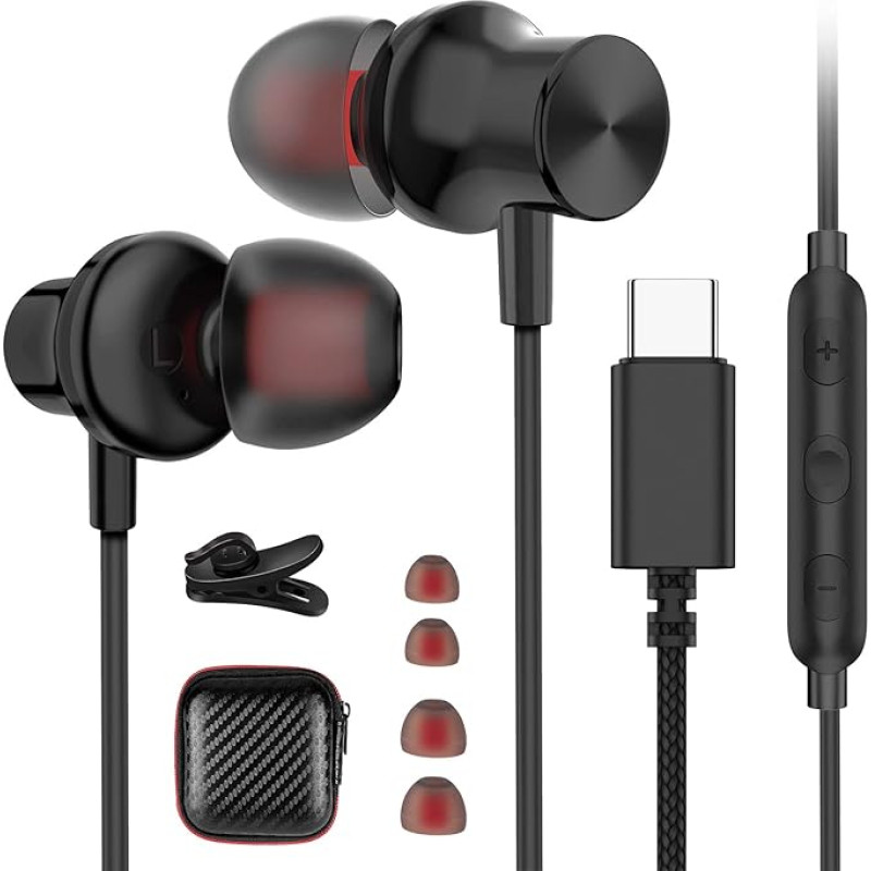 USB C Headphones In-Ear Headset for iPhone 16 15 Pro Max Pixel 9 Pro 8a Samsung Galaxy A55 A35 S24 Ultra A34 A54 Bass Magnetic Type C Earphones Headphones for Xiaomi 14 13T Pad 6 OnePlus 12 11 North