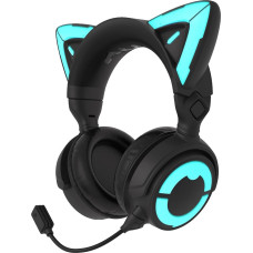 YOWU RGB Cat Ear Headphone 4, Upgraded Wireless and Wired Gaming Headset with Clip-on HD Microphone - Active Noise Cancellation, Customisable Lighting and Effects via APP (Black)