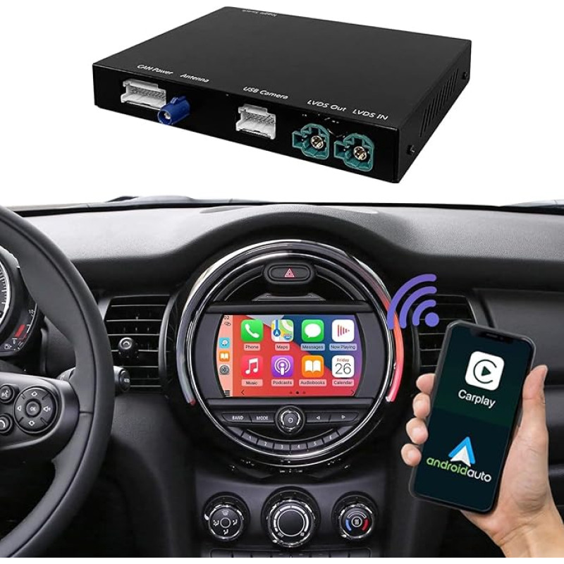 Road Top Wireless Carplay Android Car for BMW Mini Cooper One Hatch Clubman F55 F56 F54 F57 NBT System 2014-2018 Year, Supports Navigation Mirrorlink for Phone, Rear View Camera