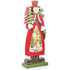 EUROCINSA Wooden Snowman with Lights (without Batteries) with Christmas Motifs Red and Green 12 x 32 cm Pack of 2, One Size