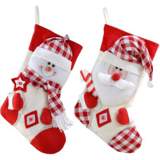 WeRChristmas Snowman Tartan Christmas Stocking 49cm White / Red