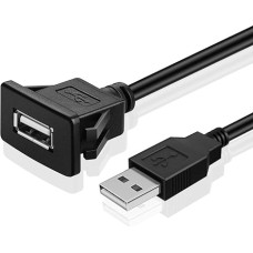 TNP USB Einbaubuchse Kabel - 2m, Kfz USB Einbau Buchse Kabel, USB Verlängerungskabel, viereckiger USB Armaturenbrett Kabel, Stecker auf Buchse Adapter für Auto, LKW, Boot, Motorrad, schwarz