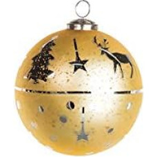 EUROCINSA Ref.28019 Glass Ball Pendant Gold with Silver with Deer, Pins and Stars 10 cm Diameter Pack of 4 Gold 10 cm