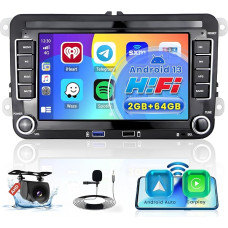 [2+64GB] Android 13 Car Radio, CarPlay Android Car Wireless, for VW Golf 5 6 Skoda Passat Radio, 7 Inch Screen Car Radio, Bluetooth, GPS WiFi HiFi FM SWC USB, Reversing Camera