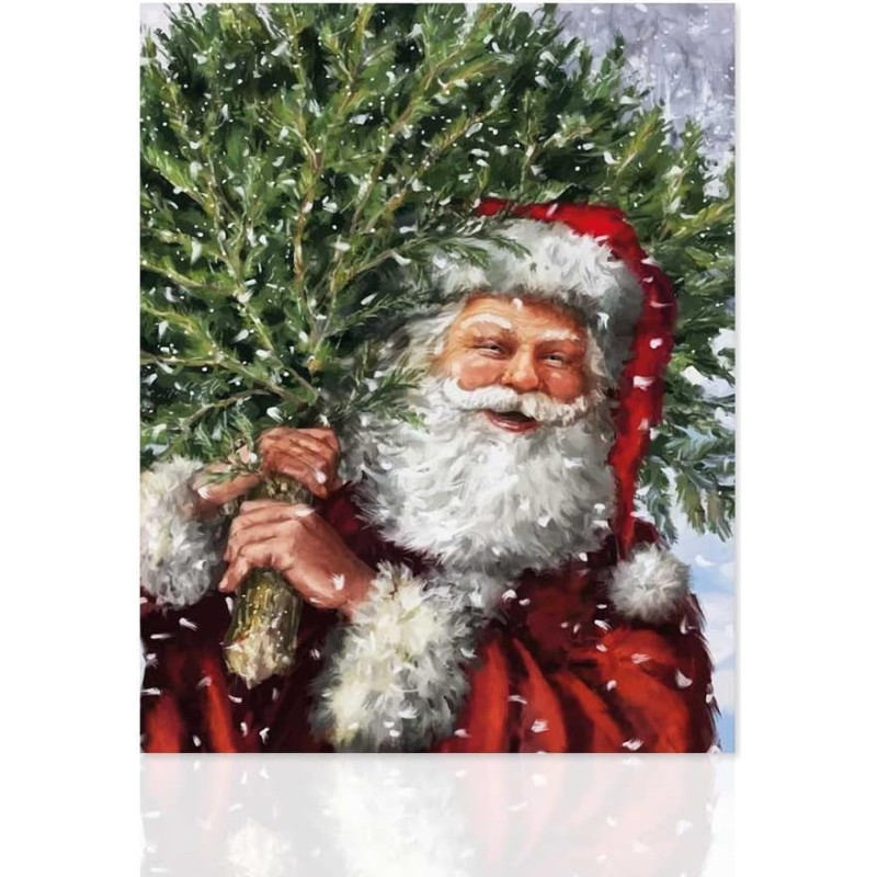 Declea Christmas Picture on Canvas Santa Claus - Wall Pictures Wall Decoration Christmas for Living Room Office Christmas 40 x 50 cm