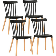 HOMCOM 4er-Set Esszimmerstühle, Küchenstühle, skandinaviškas stilius, aukštas rankovės paviršius, Sitzfläche aus Polypropylen, Beine aus Buche, für Wohnzimmer, Schlafzimmer, Küche, Büro, schwarz