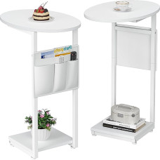 Vagusicc Beistelltisch Kleiner Beistelltisch, C-förmiger Holzsofatisch mit Metallrahmen für Wohnzimmer, Sofa Beistelltische Wohnzimmer, kleiner Beistelltisch für kleine Räume, C Tisch Slide unter