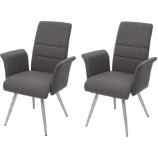 Mendler HWC-G55 2 valgomojo kėdžių su porankiais komplektas Audinys / tekstilė Šlifuotas nerūdijantis plienas Pilka / ruda