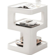 BUZUEY Modernus galinis staliukas, metalinis galinis staliukas, baltas naktinis staliukas, naktinis staliukas, akcento staliukas su saugykla svetainei, miegamajam, sofai, nereikia surinkti