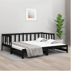 GuyAna 814668 Išskleidžiama dieninė lova Juoda 2 x (90 x 190) cm Pušies masyvo išskleidžiamos sofos lovos rėmas Sofa lova Išskleidžiama dieninė lova