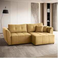BEAUTY SOFA Bahama Corner Sofa - kampinė sofa 250 x 145 cm - L formos sofa - sofa, svečių lova - sofa su miego funkcija, sofa-lova, gulintis paviršius 128 x 200 cm - minkšti baldai - aksominė geltona