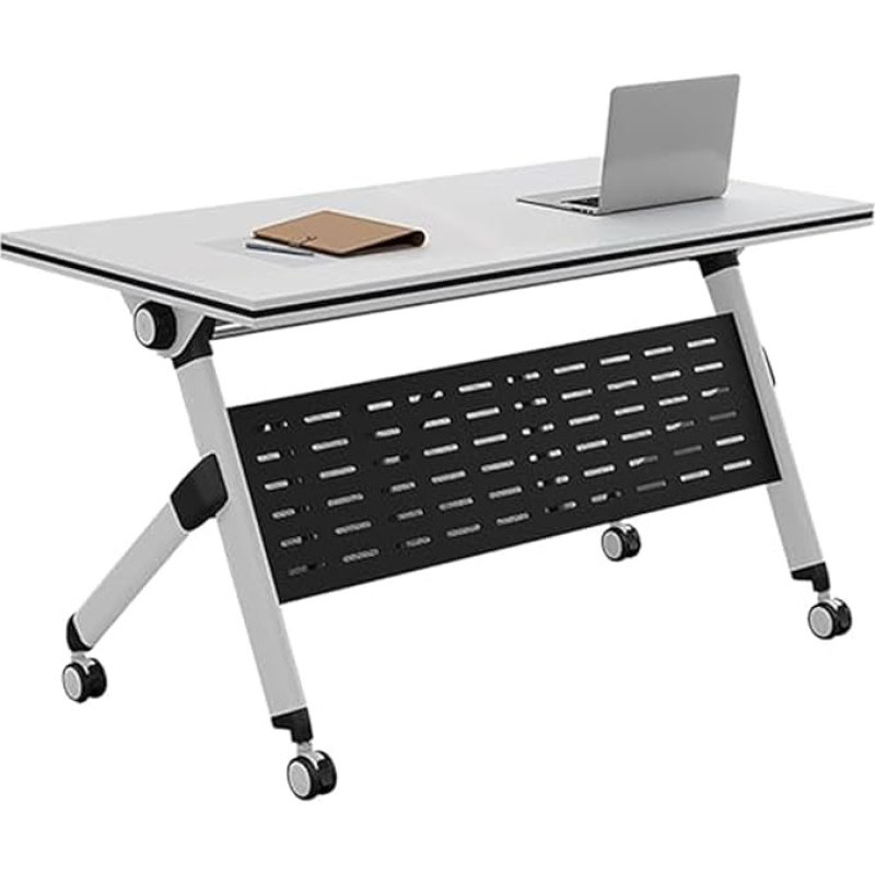 Zusammenklappbarer mobiler Meetingtisch mit feststellbaren Rädern, vielseitig, 140 x 61 cm, rechteckiger Arbeitsplatz für Training, Gaming und Heimbüro, platzsparend, weißer Schreibtisch