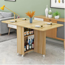 Klappbarer Esstisch mit 6 Rollen, 2stöckiges Aufbewahrungsregal, vielseitiges Tropfenblatt-Design, platzsparender Klapptisch für Küche, Büro oder Esszimmer, ausziehbar und tragbar