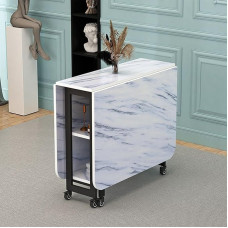 ZEQFEMKL sulankstomas valgomojo stalas, sulankstomas valgomojo stalas su užrakinamais ratukais, stačiakampis erdvę taupantis valgomojo stalas su 2 sluoksnių laikymo skyriumi, sulankstomi stalai mažoms erdvėms (baltas viršus + s