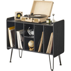 Large Turntable Stand with Vinyl Storage, Turntable Table with Socket, Holds up to 200 Albums, Turntable Stand with Metal Legs, Record Player Shelf for Living Room, Black