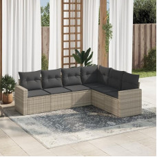 Rantry Gartensofa-Set 6-teilig mit Kissen hellgrau Polyrattan, Set Schlafsofa Wohnzimmer Couch, modernes Sofaset für den Außenbereich, Möbel für den Außenbereich, Modell 3219002