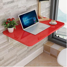 ZEQFEMKL An der Wand montierter Klapp-Computertisch, zusammenklappbarer Esstisch, schwebende Werkbank für Home-Office-Küche, Rot, 90 x 40 cm