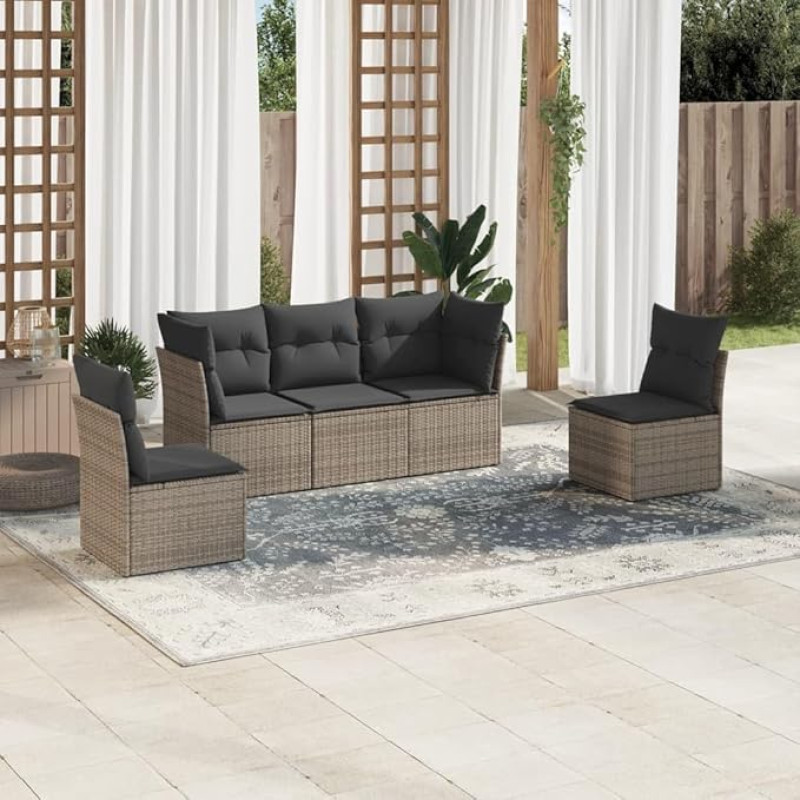 Homgoday Gartensofa-Set 5-teilig mit grauen Kissen aus Polyrattan, Lauko sofos sode, Gartenmöbel-Set für den Außenbereich, Gartenmöbel Type3249189