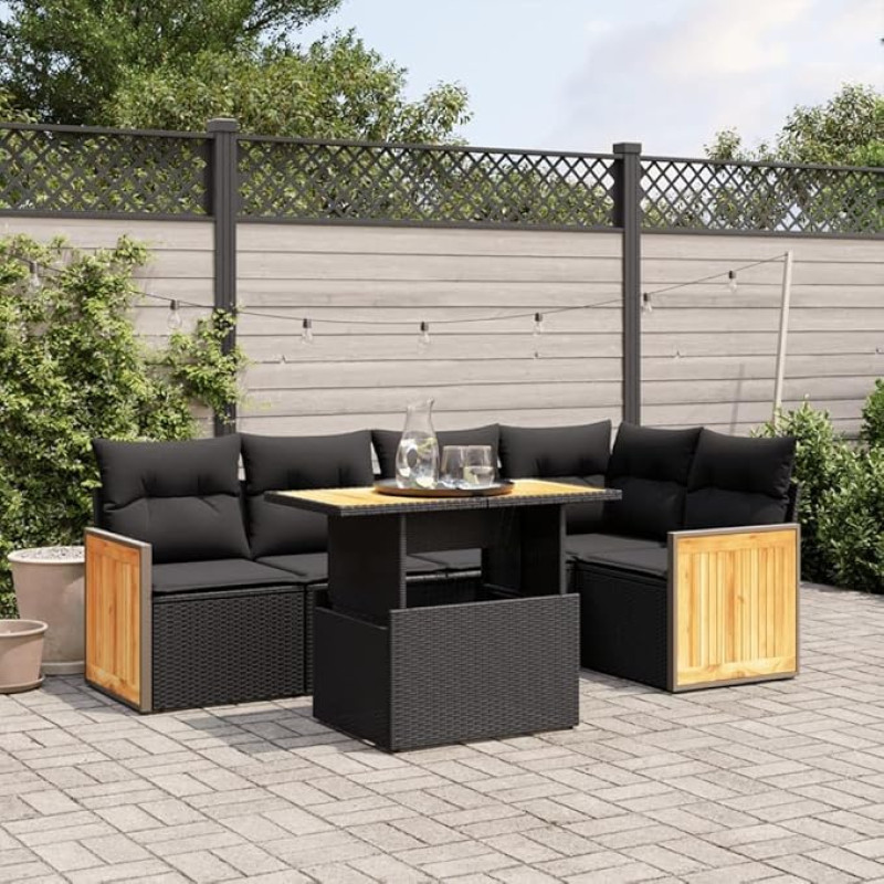 Homgoday Gartensofa-Set 6-teilig mit schwarzen Kissen aus Polyrattan, Lauko sofos sode, Gartenmöbel-Set für den Außenbereich, Gartenmöbel Type3273946