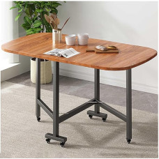 ZEQFEMKL Ausziehbarer, klappbarer Esstisch mit Rädern, platzsparender Esstisch für Kücheninseln, Bauernküchentisch, klappbare Snacktische mit Ständer, Beistelltische fürs Wohnzimmer (braune Holzmaser