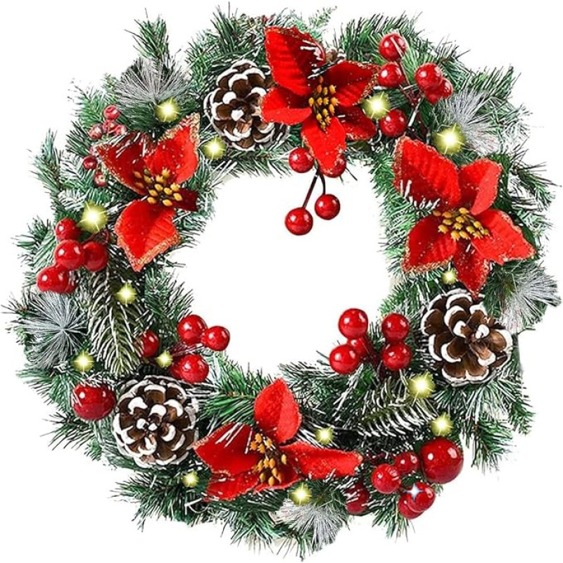 40 cm durų vainikas Kalėdos apšviestas, dirbtinis Kalėdų vainikas Advento vainikas su Kalėdų eglute ir šakomis Dekoratyvinis vainikas, Kalėdų dekoracija, Kalėdų dekoracija Eglės girlianda