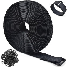 Verstellbare Kabelbinder, 2 cm x 10 m, mit 50 Schnallen, wiederverwendbare Befestigungskabelbinder, freie Schnittlänge, Klettverschluss-Sicherungsgurt für Kabelordnung, Drahtmanagement,