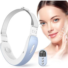 Elektrinis V formos veido masažuoklis, ANLAN EMS veido pakėlimo prietaisas, raudonos ir mėlynos spalvos fototerapijos veido masažuoklis, 6 režimai, veido masažuoklis, V formos veido žandikaulio linijos treniruoklis su nuotolinio valdymo pultu