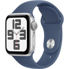 Apple Watch SE (2nd Gen) [GPS, 40 mm] Aluminium Case Silver with Sports Strap Denim Blue - S/M (Refurbished)