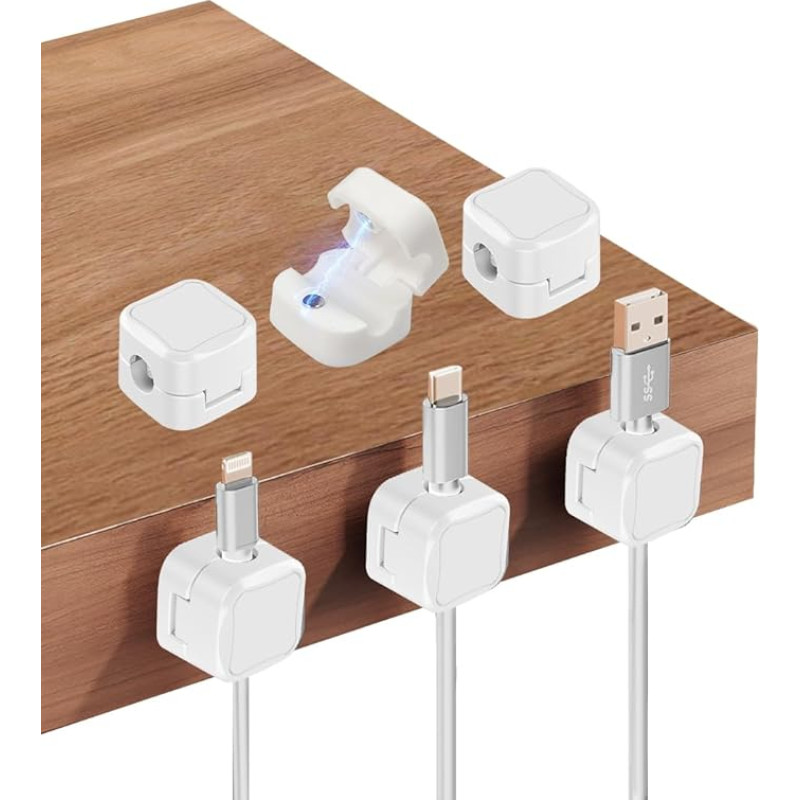 Garegce 6 Stück Kabelhalter Clips, Kabelhalter Management Clips Einstellbar Kabel Organizer, Magnetisches Kabelmanagement Selbstklebend Kabelhalter für Schreibtisch, Nachttisch, USB -Weiß