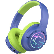 iClever Children's Bluetooth Headphones with LED Lights, 74/85 dBA Volume Limit, 43 Hours Playtime, Stereo Sound, Type-C, AUX Cable, Bluetooth 5.3 Children's Headphones for Tablet/Travel, Blue Green