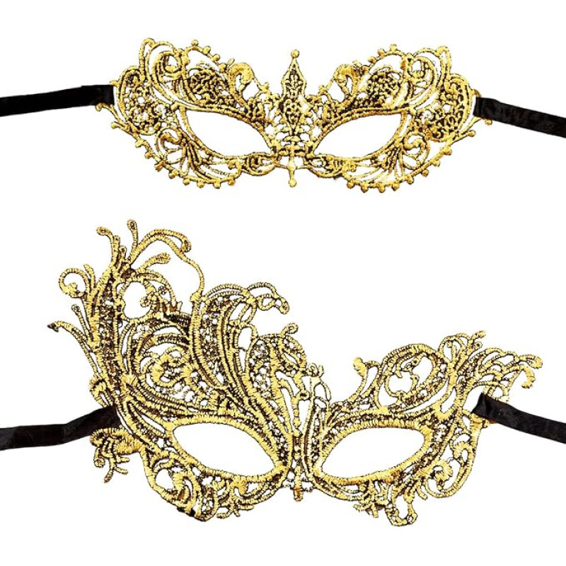 Lotsdonxia Venezianische Masken, goldfarben, 2 Stück, elegante Augenmasken für Karneval, Abendbälle, Kostümpartys (21 x 8 cm)