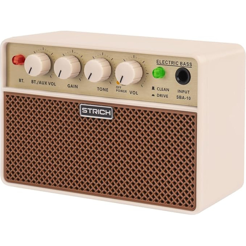 STRICH 2 x 5 W mini bosinės gitaros stiprintuvas - nešiojamasis įkraunamas bosinės gitaros treniruočių stiprintuvas su 