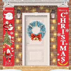 WDEC Door Banner Kalėdų durų dekoracijos Linksmų Kalėdų durų baneris Laimingų Naujųjų metų pledas Porch ženklai Kalėdinis baneris Kabantis lauko vidaus dekoras sienoms Lauko vidaus partijos dekoras