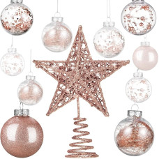 24 Pieces 5.9 cm Shatterproof Plastic Christmas Bauble Ornaments Tree Baubles with a Christmas Tree Star for Christmas New Year Gift Wedding Home Party Decoration (Rose Gold)