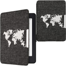 kwmobile Case Compatible with Amazon Kindle Paperwhite Cover - eReader Fabric Protective Case Travel Outline White Dark Grey