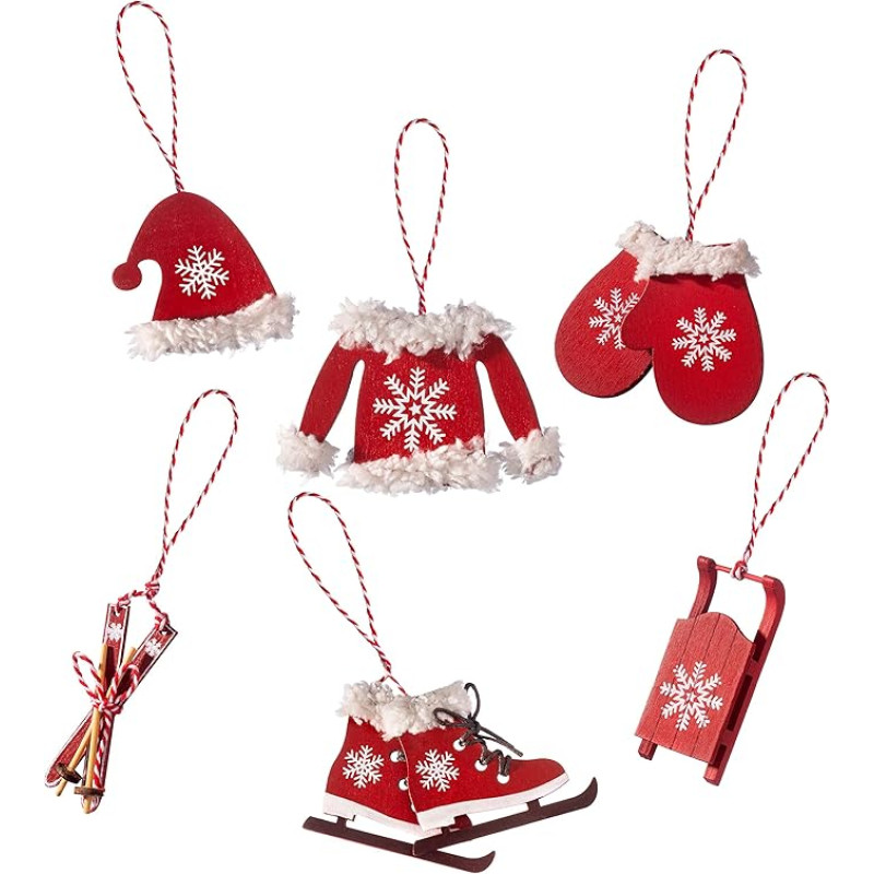 WeRChristmas 6 x 1cm įvairiaspalvės kabančios žieminių drabužių dekoracijos