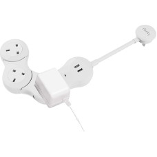 Quirky Pivot Power Verlängerungskabel für den Schreibtisch, biegbar, 3 Buchsen, 2 USB-Buchsen, Weiß