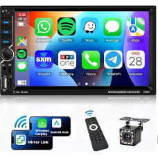 VECHTEL Car Radio 2 DIN with Wireless Carplay Android Car, 7 Inch Touchscreen Car Radio Bluetooth, FM Radio, Type C/USB/TF/AUX, MirrorLink, Reversing Camera, Remote Control