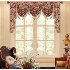 Loom and Mill Luxury Jacquard Waterfall Valance for Living Room, Classic Floral Damask Valance with Tassels, Burgundy Garland for Bedroom Christmas Decoration (200cm, 1 Panel)