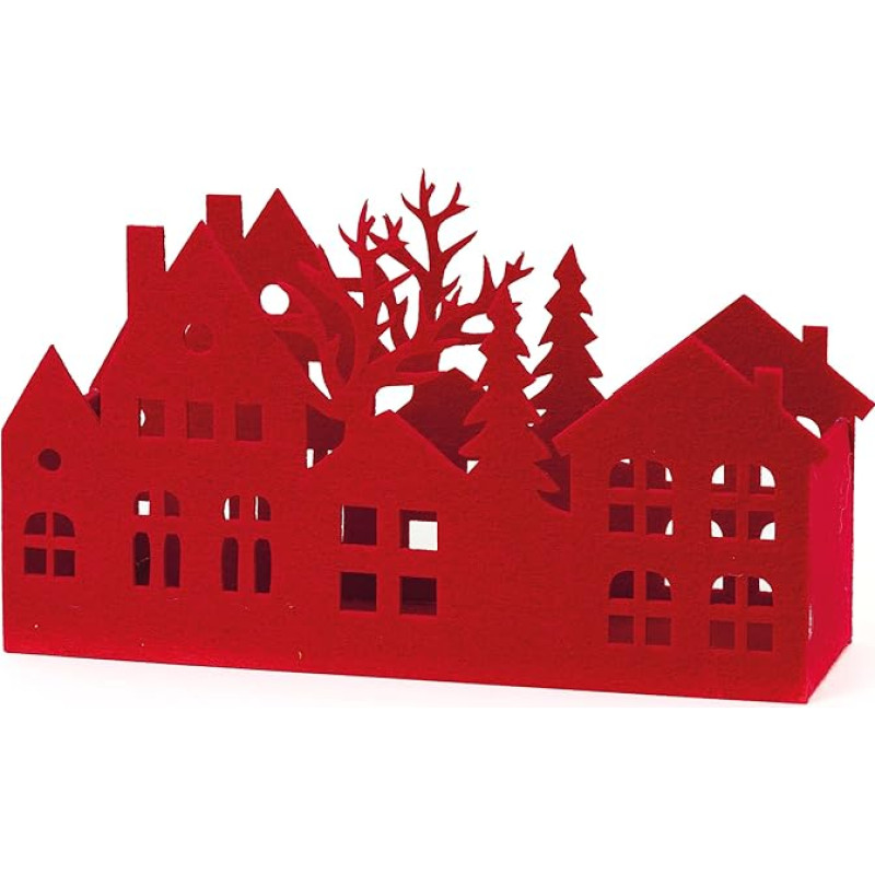 Mopec Cesto Fieltro Rojo Silueta Casitas. NA144 Veltinio krepšelis, raudonas, siluetas, namas, 24,5 x 14 x 8,5 cm